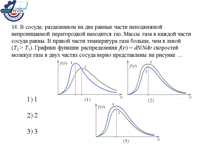 14. В сосуде, разделенном на две равные части неподвижной непроницаемой перегородкой находится газ. Массы
